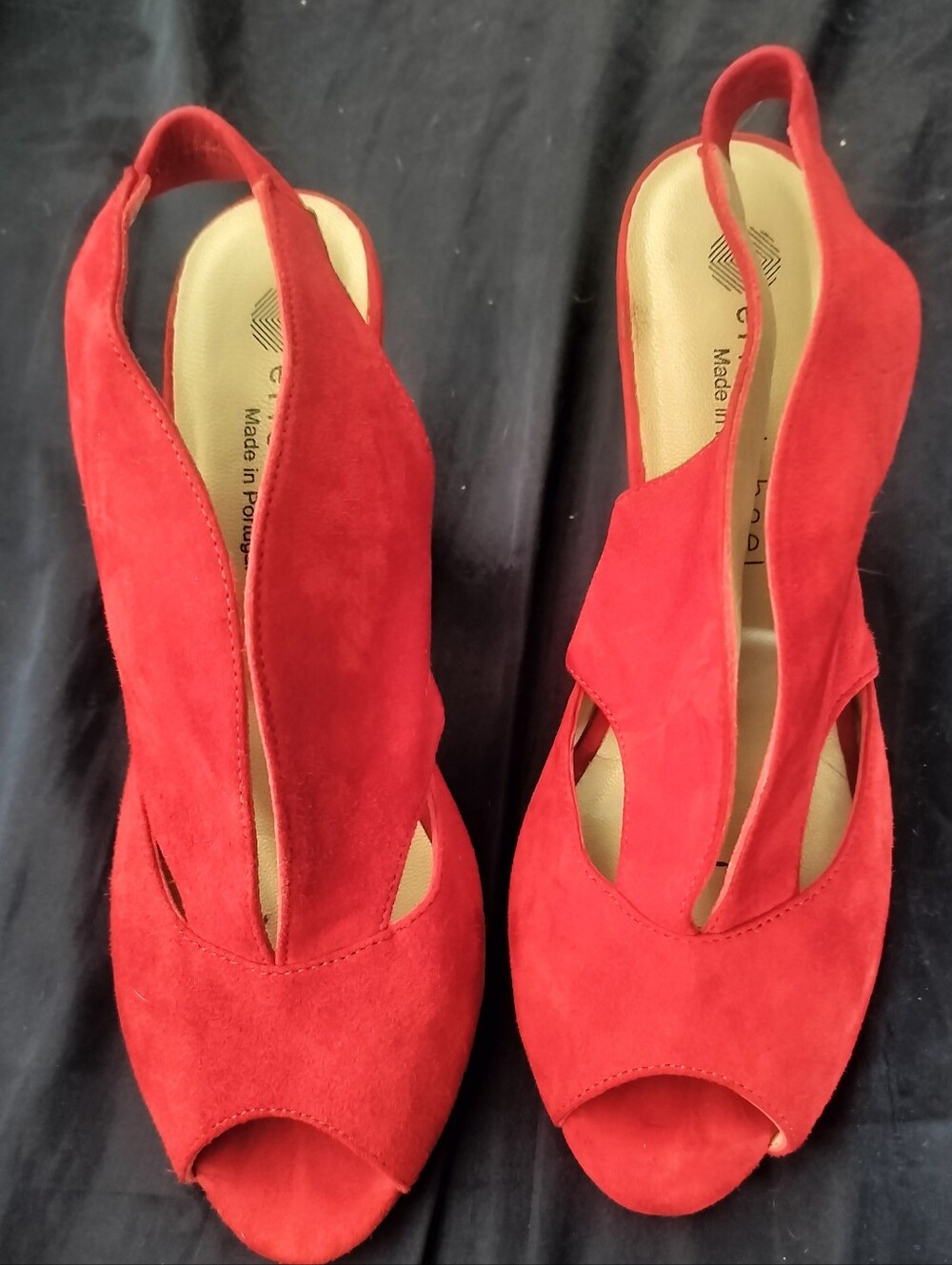 Eric Micheal Red Suede Slingback Peep-Toe Heels
